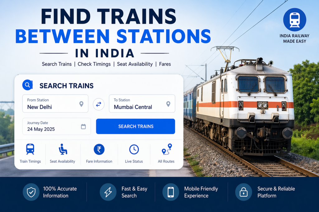 Find Trains Between Stations in India 